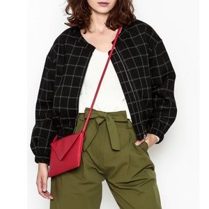 Line & Dot Plaid Bomber Jacket